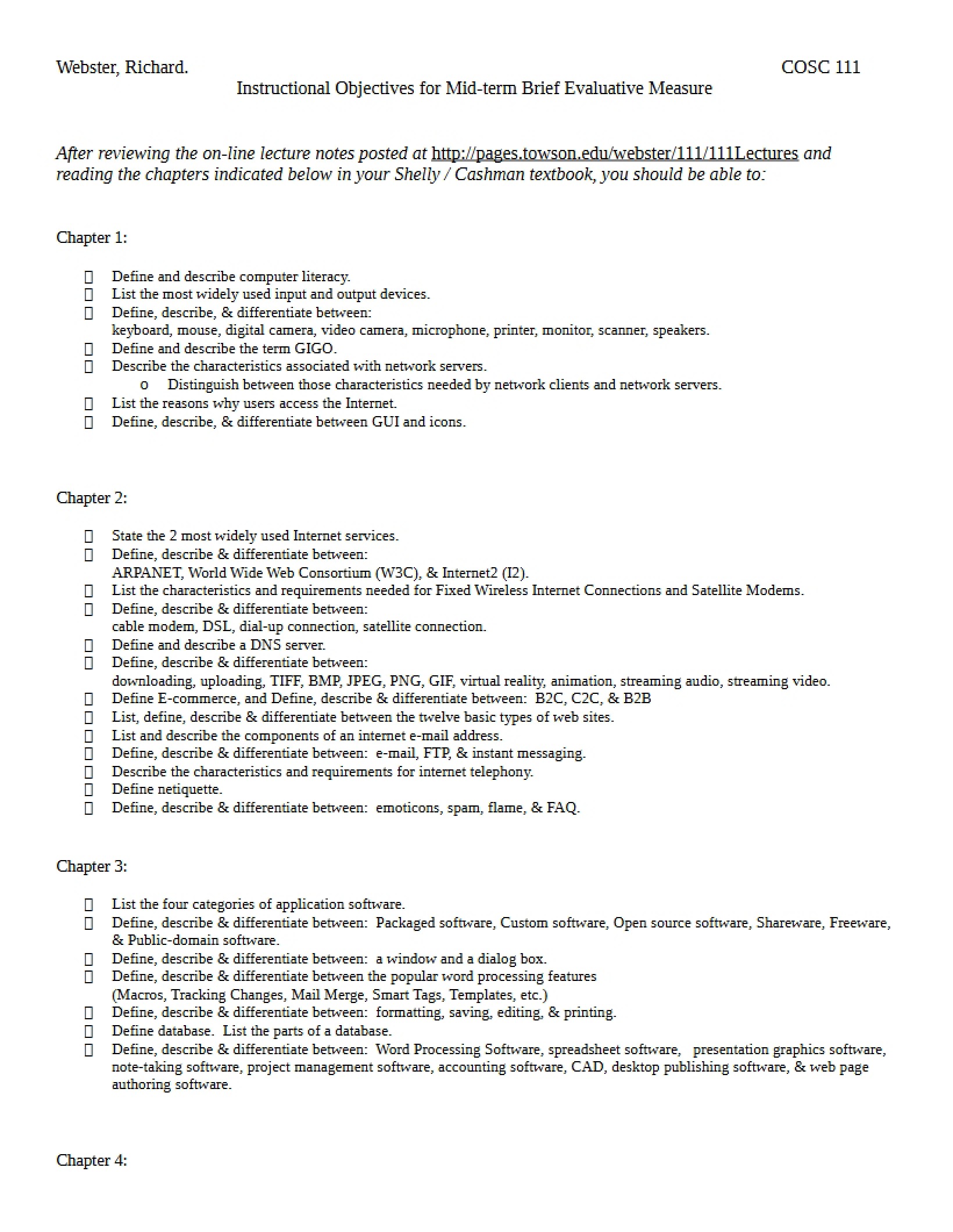 Mid-term Evaluation Objectives