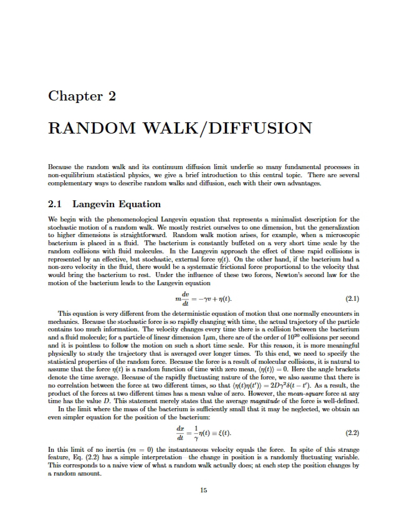 Diffusion or Random Walk (Ch 2)