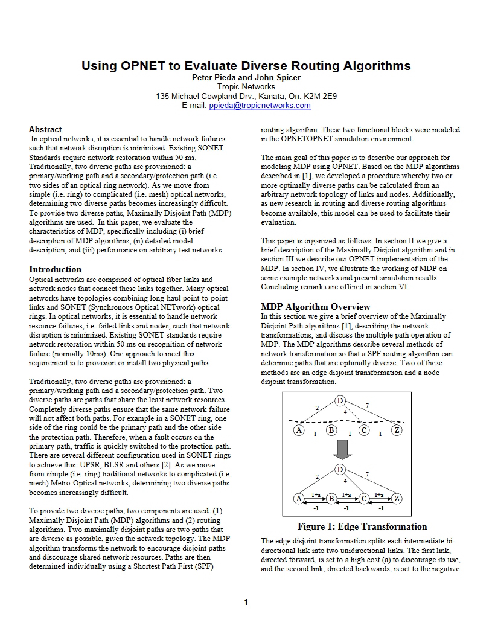 Diverse Routing Algorithm Evaluation via OPNET