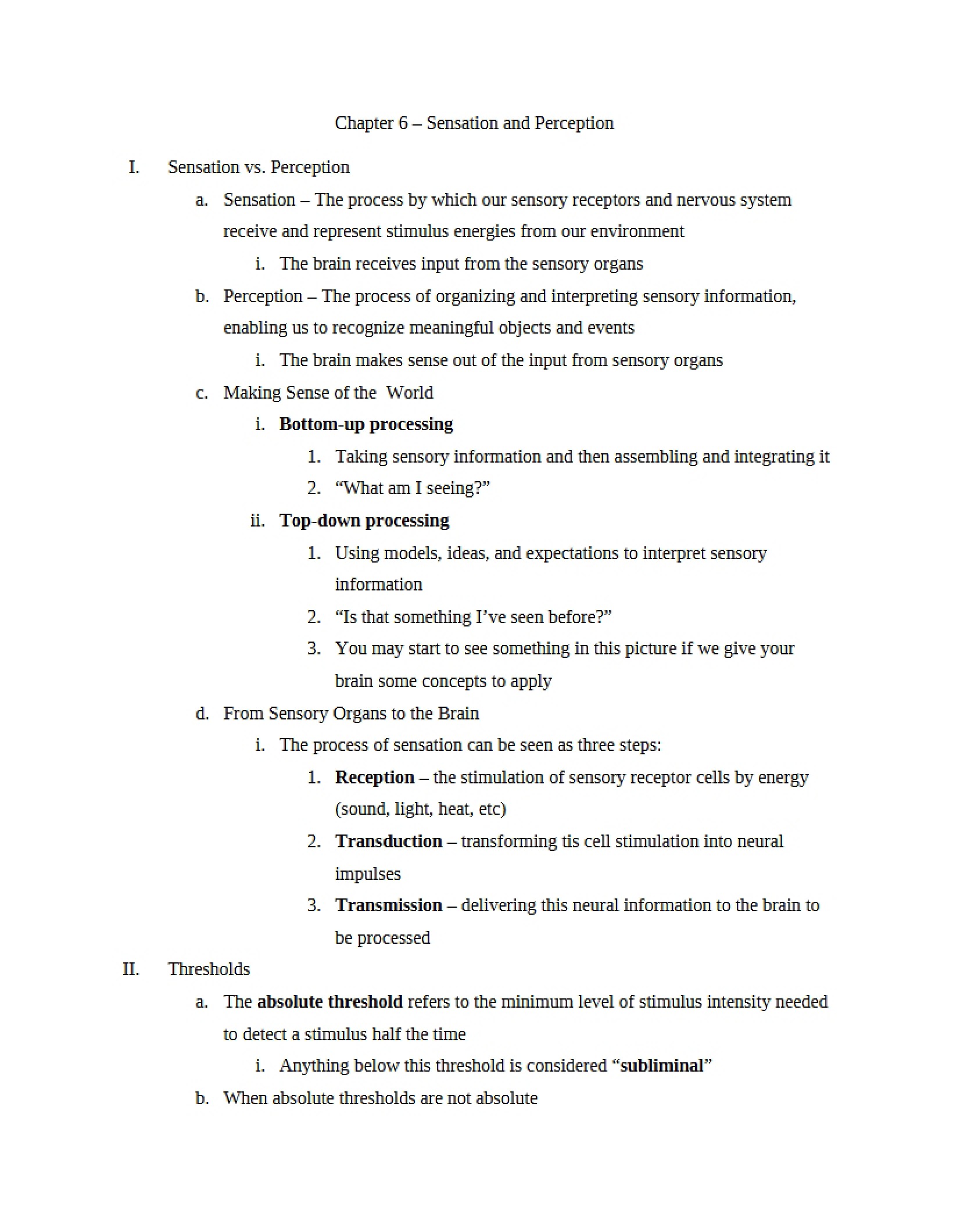 Perception and Sensation (Chapter 6)