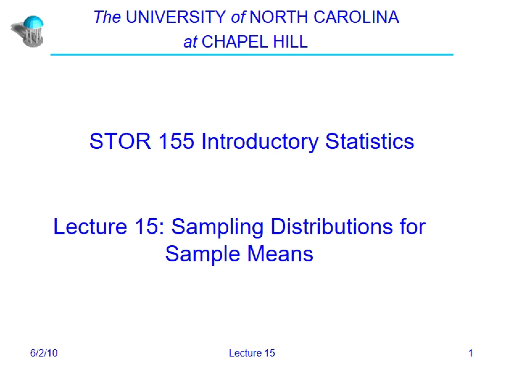 Lecture 15 Distribution of Sample Means