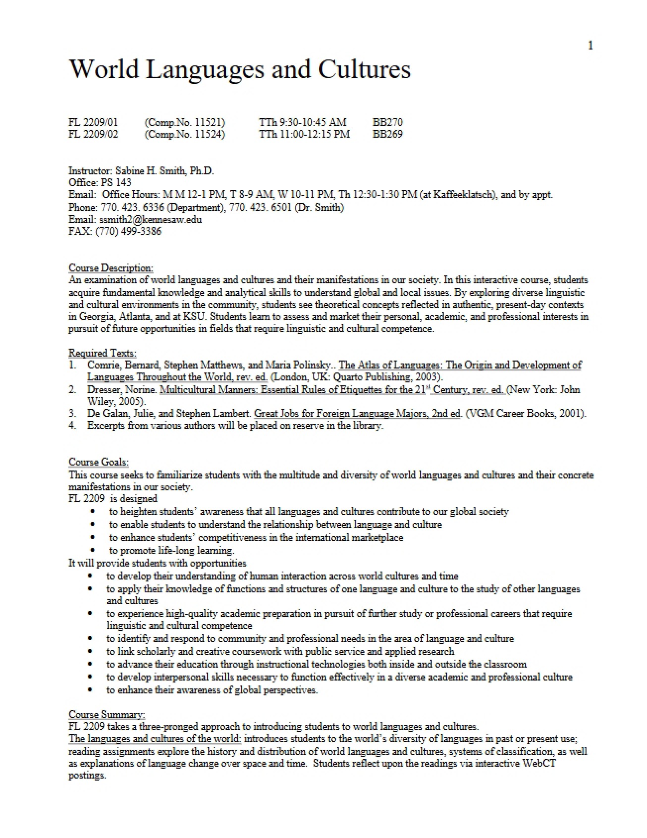 World Languages and Cultures Course Requirements