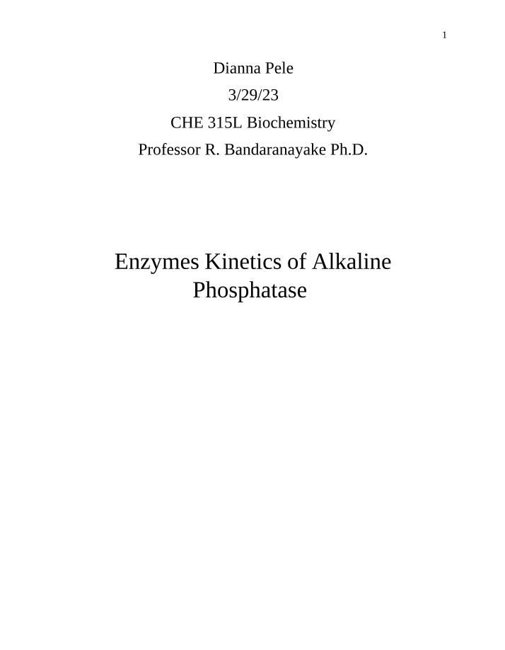 Alkaline Phosphatase Enzyme Kinetics