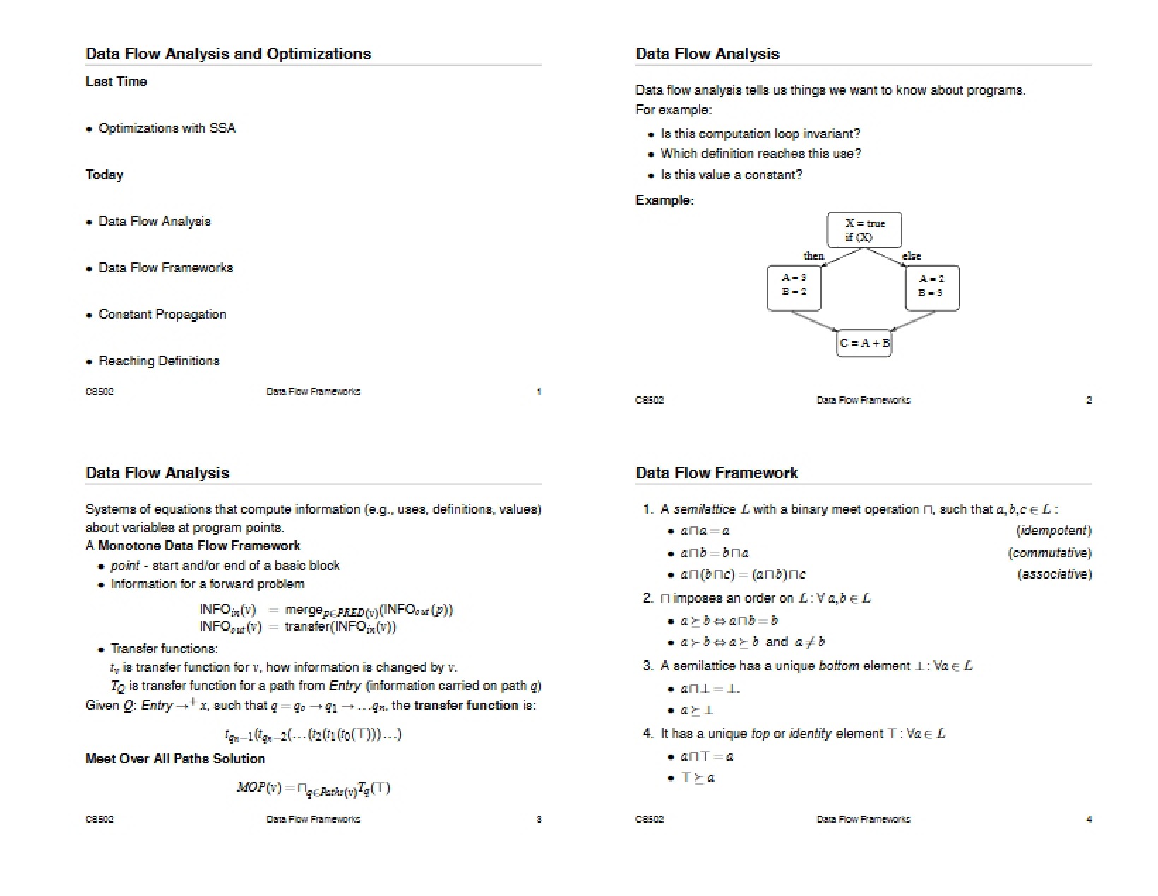 Optimizations and Data Flow Analysis