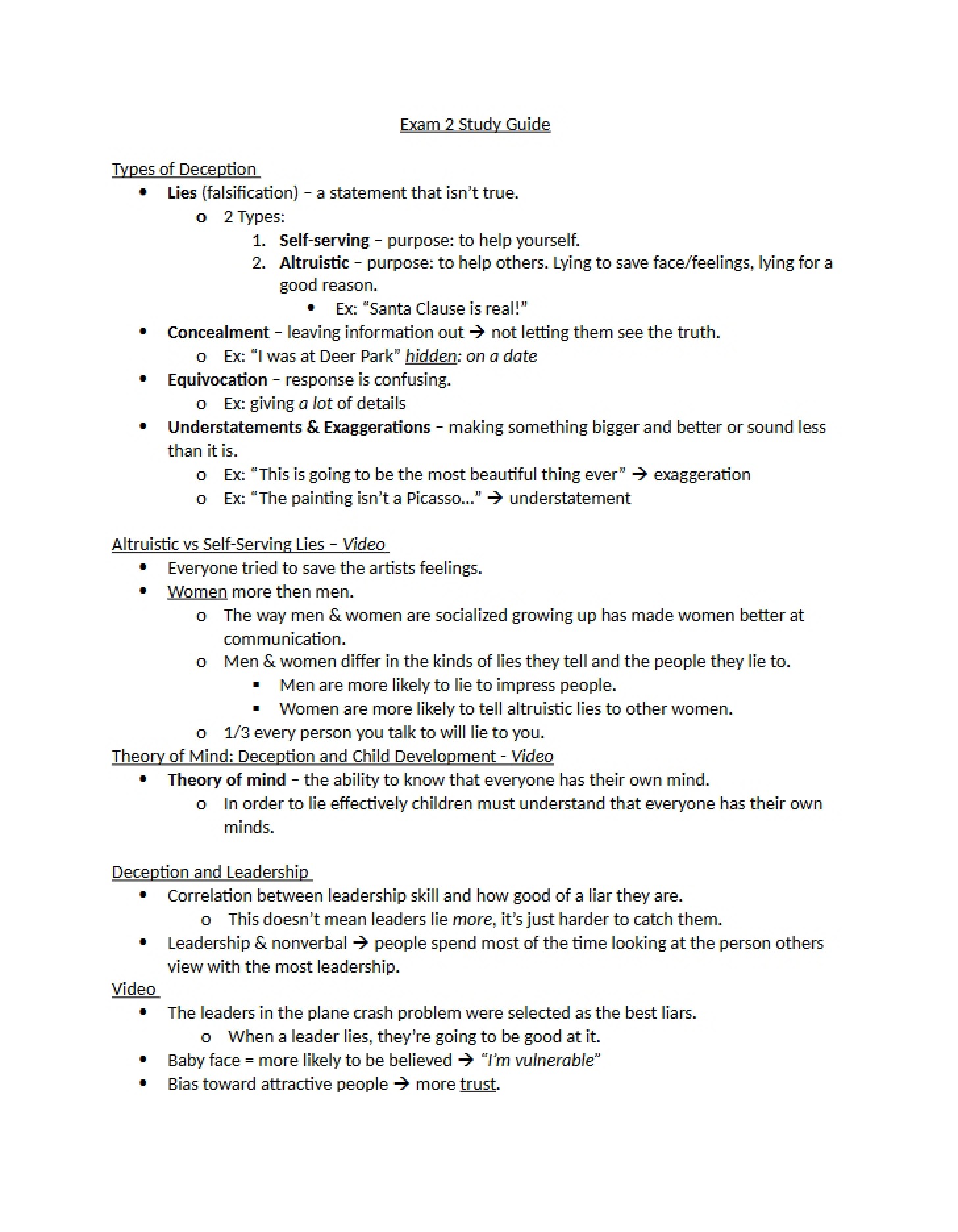 Study Guide for Second Exam
