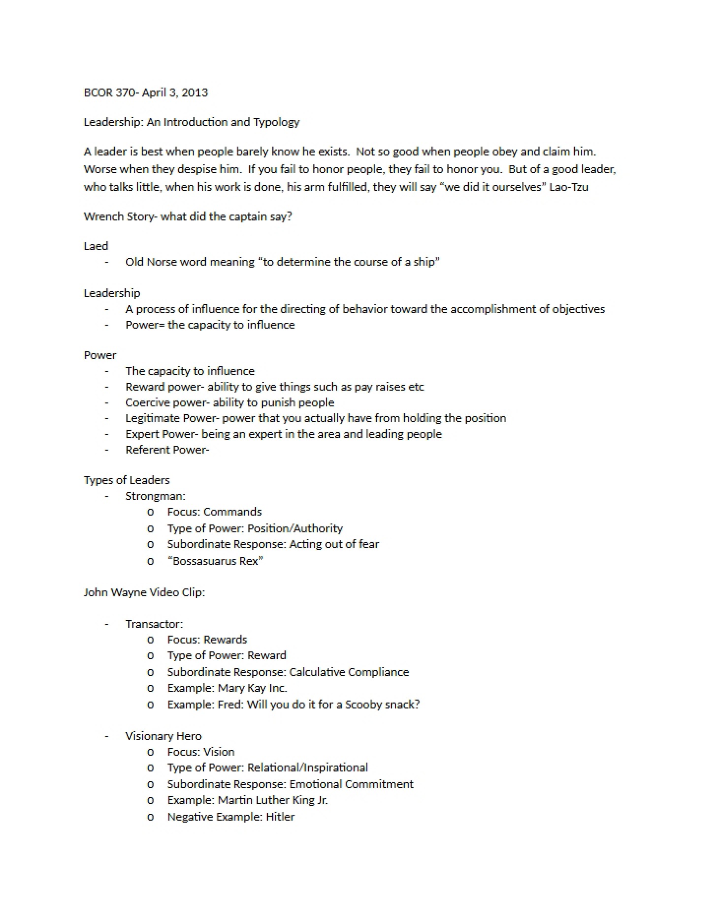BCOR 370 Notes April 3rd