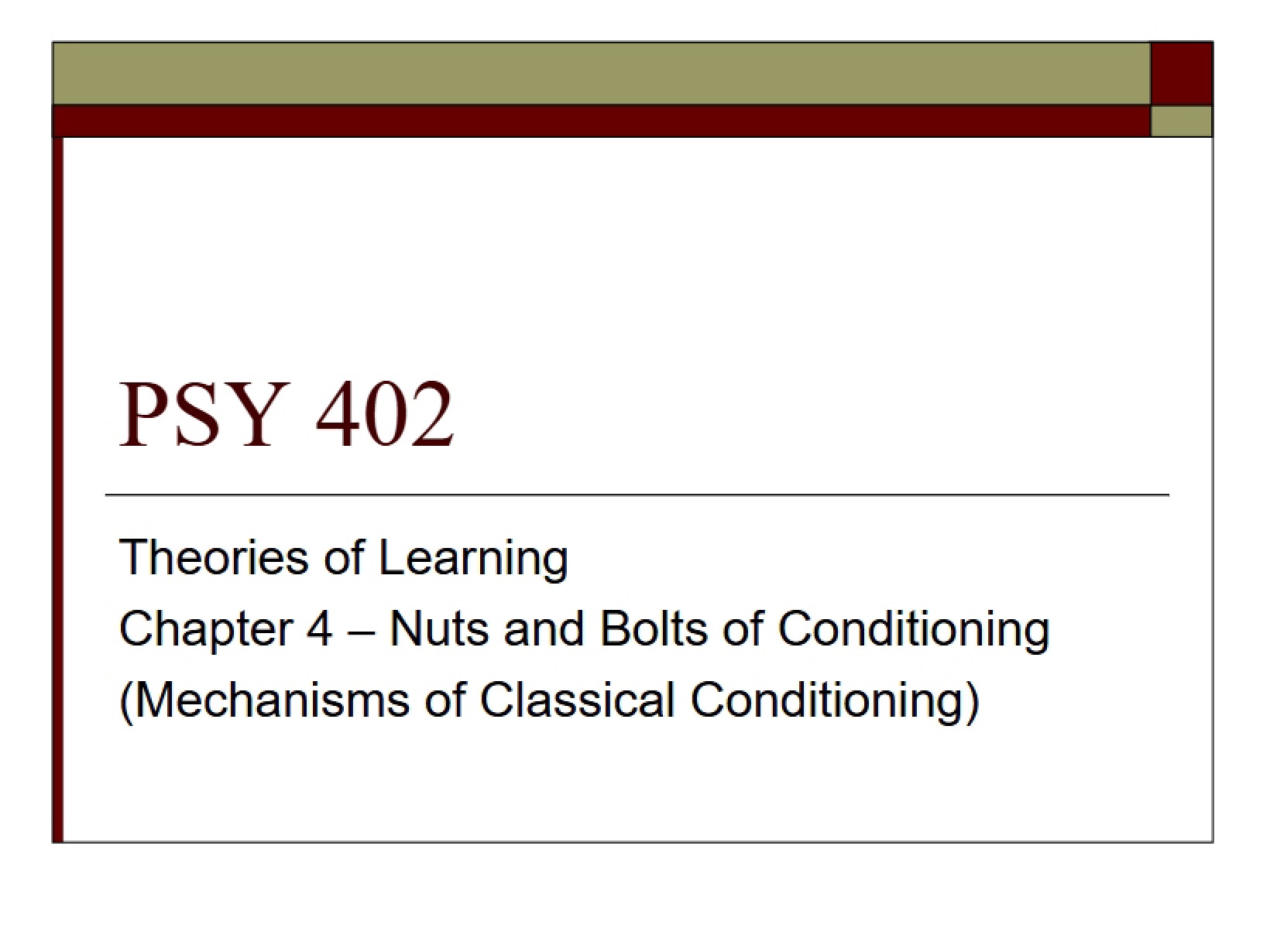 Conditioning Mechanics (Chapter 4)