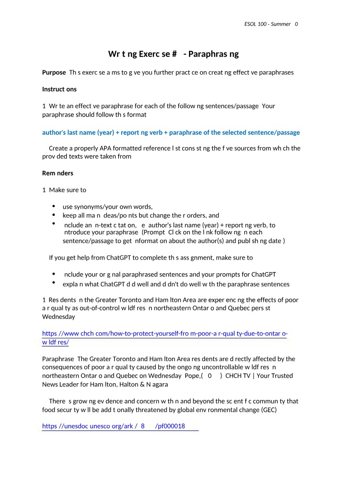 Paraphrasing - Writing Exercise #3