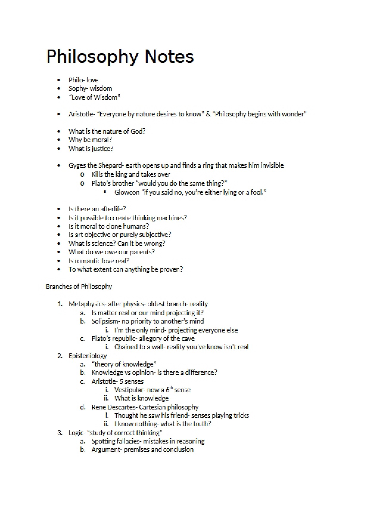 Philosophy Course Notes