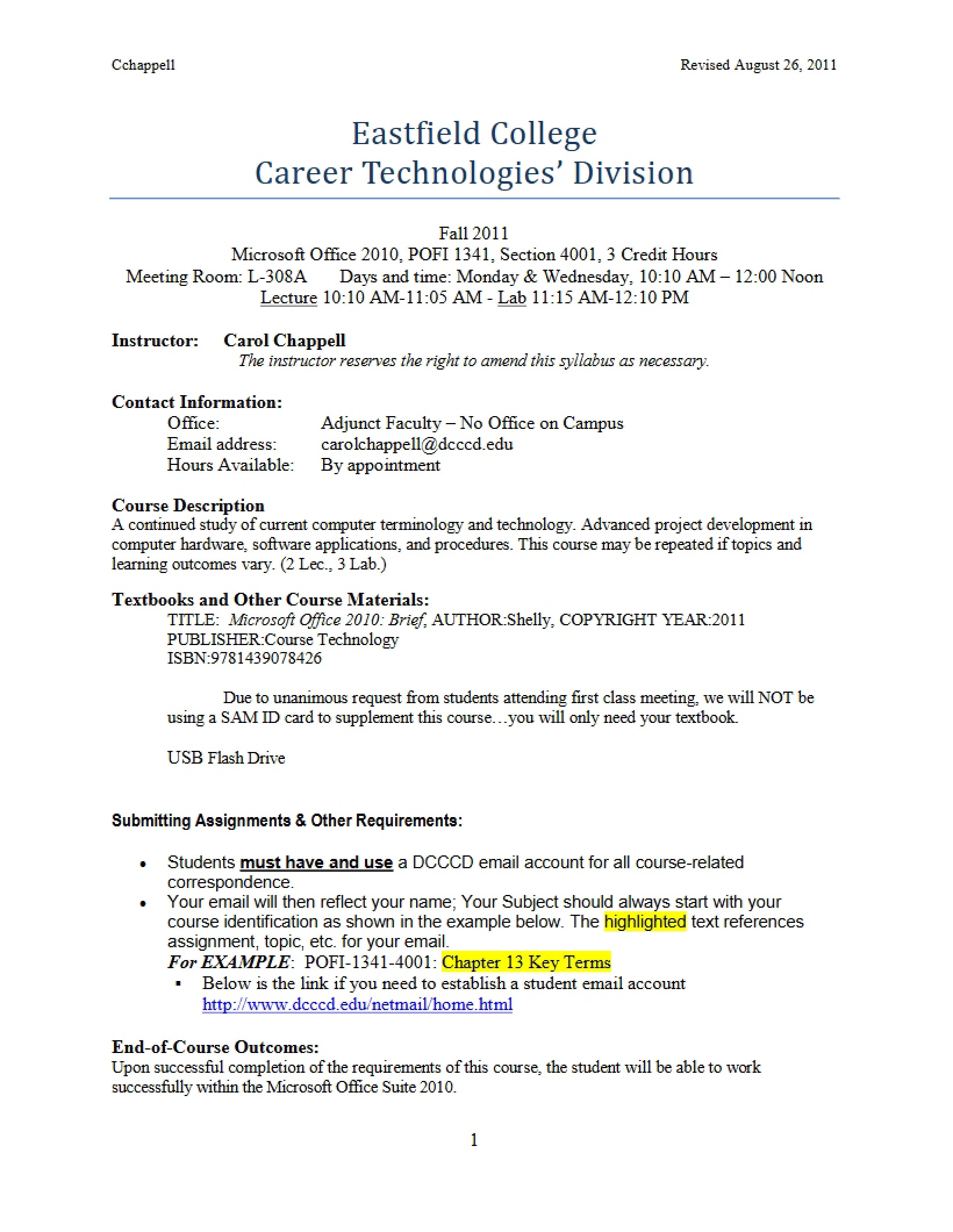 Syllabus for Office 2013