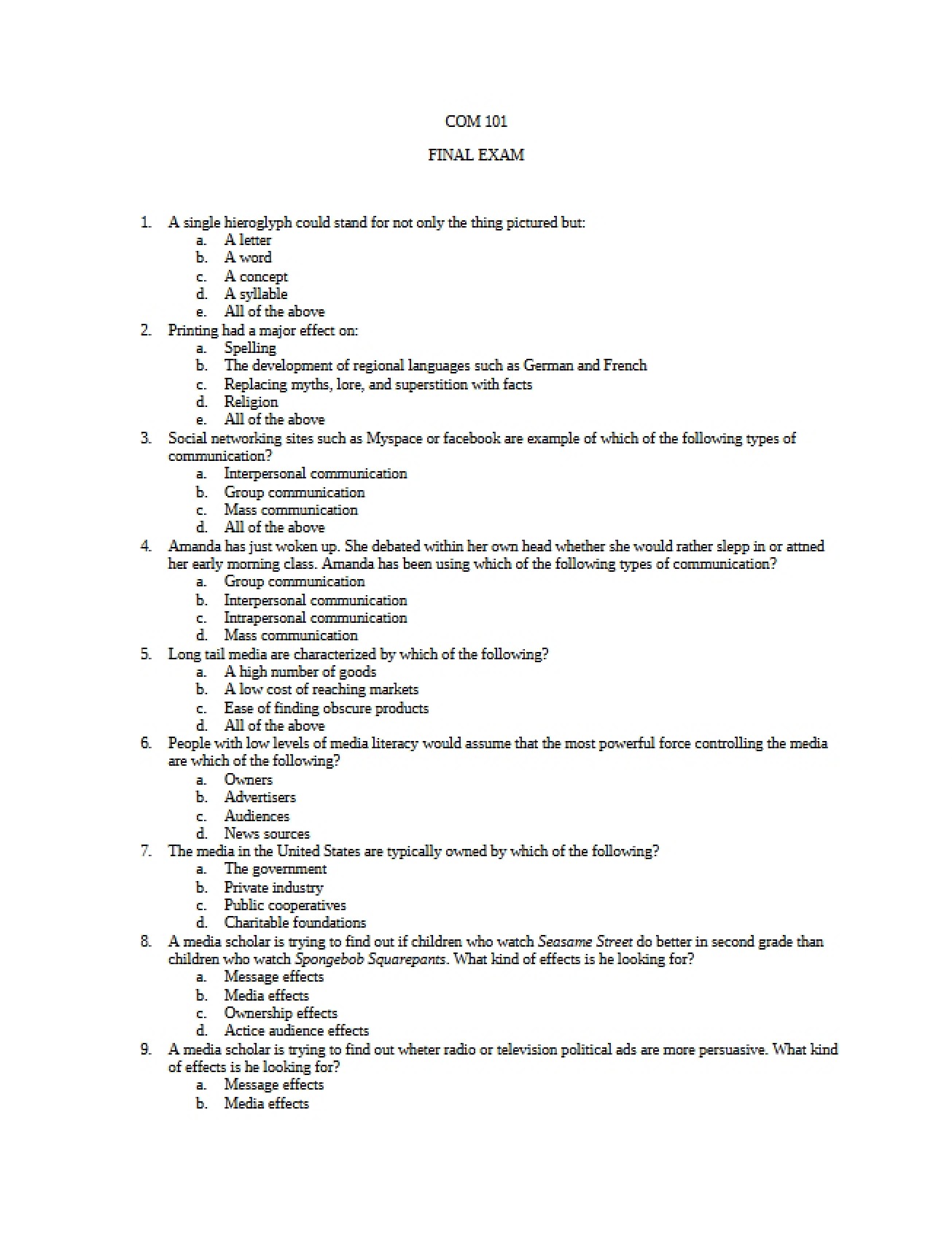 Final Course Exam