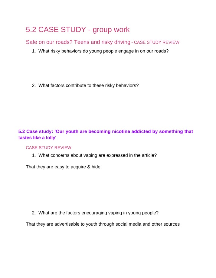 Case Studies - Risky Behaviors and Vaping