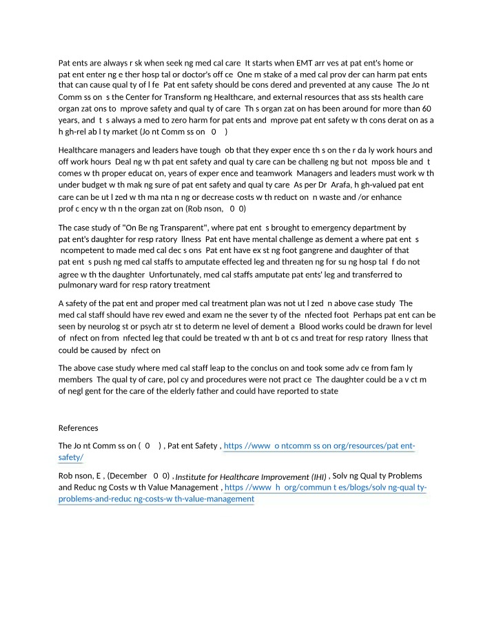 Patient Safety and Quality Care - A Case Study