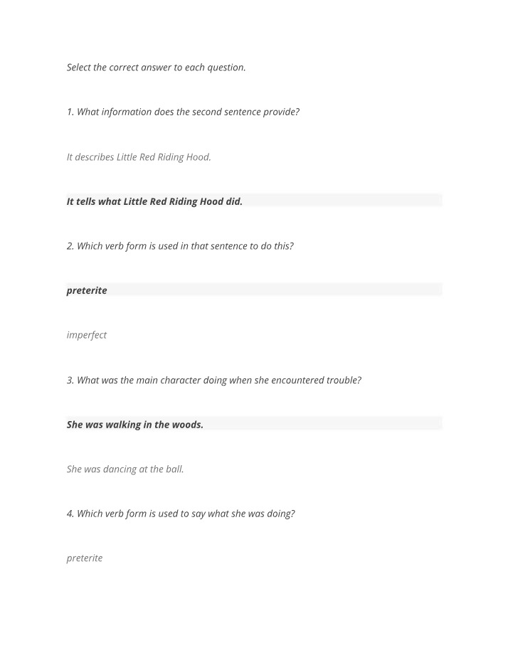 Little Red Riding Hood - Verb Forms and Interruptions Exercises