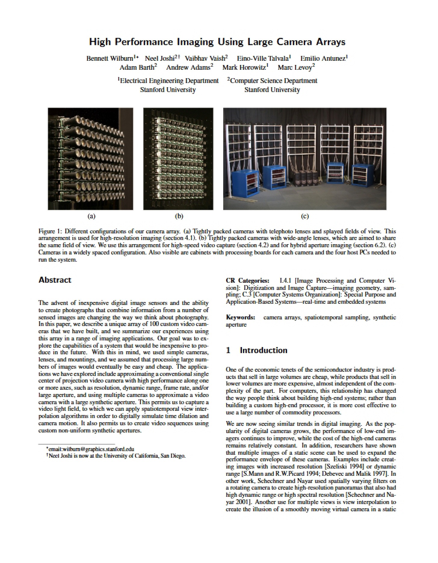 Large Camera Arrays for High Performance Imaging