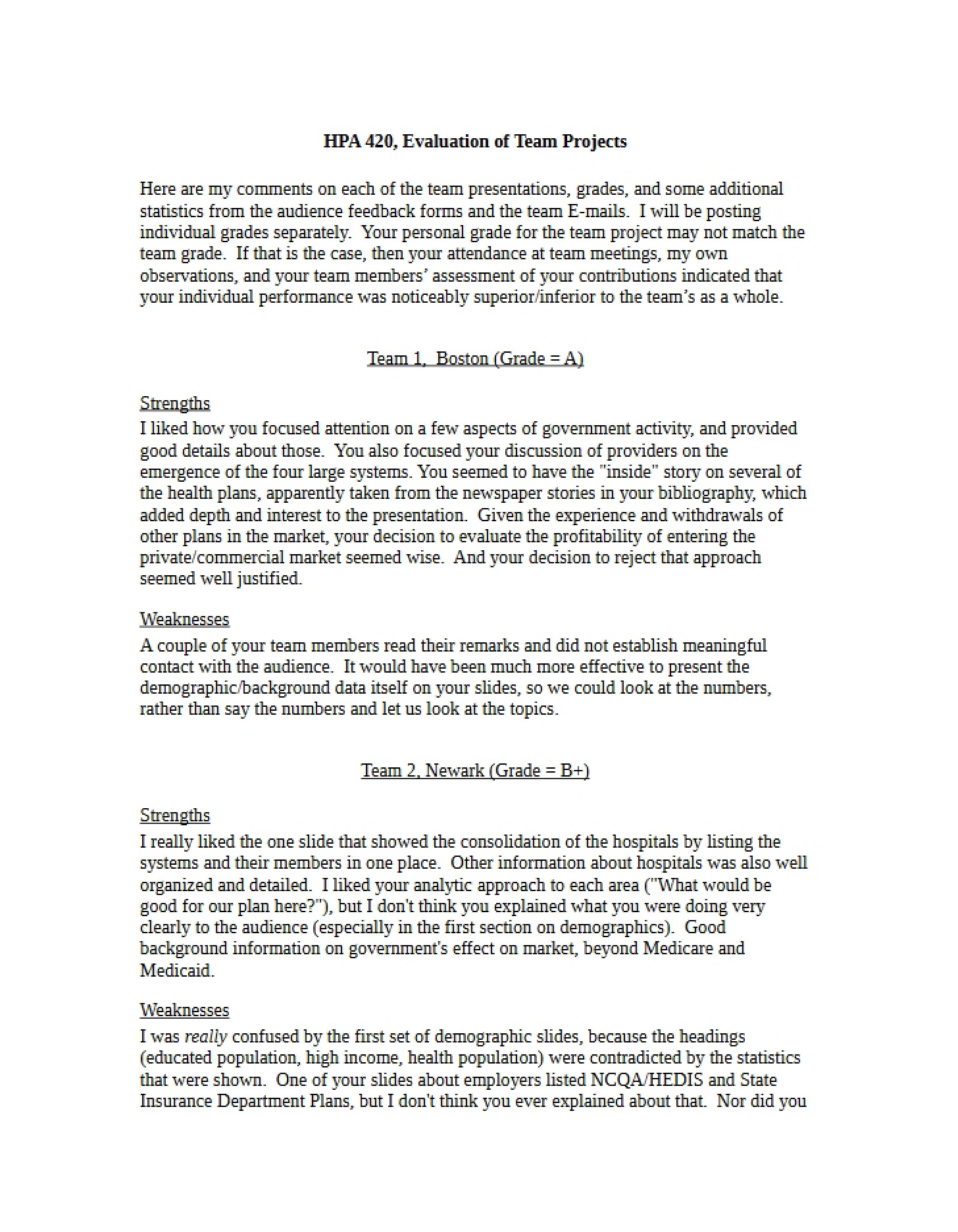 Team Project Evaluation