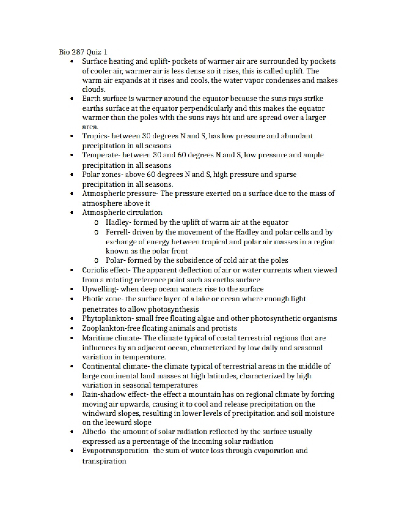 First Quiz Ecology