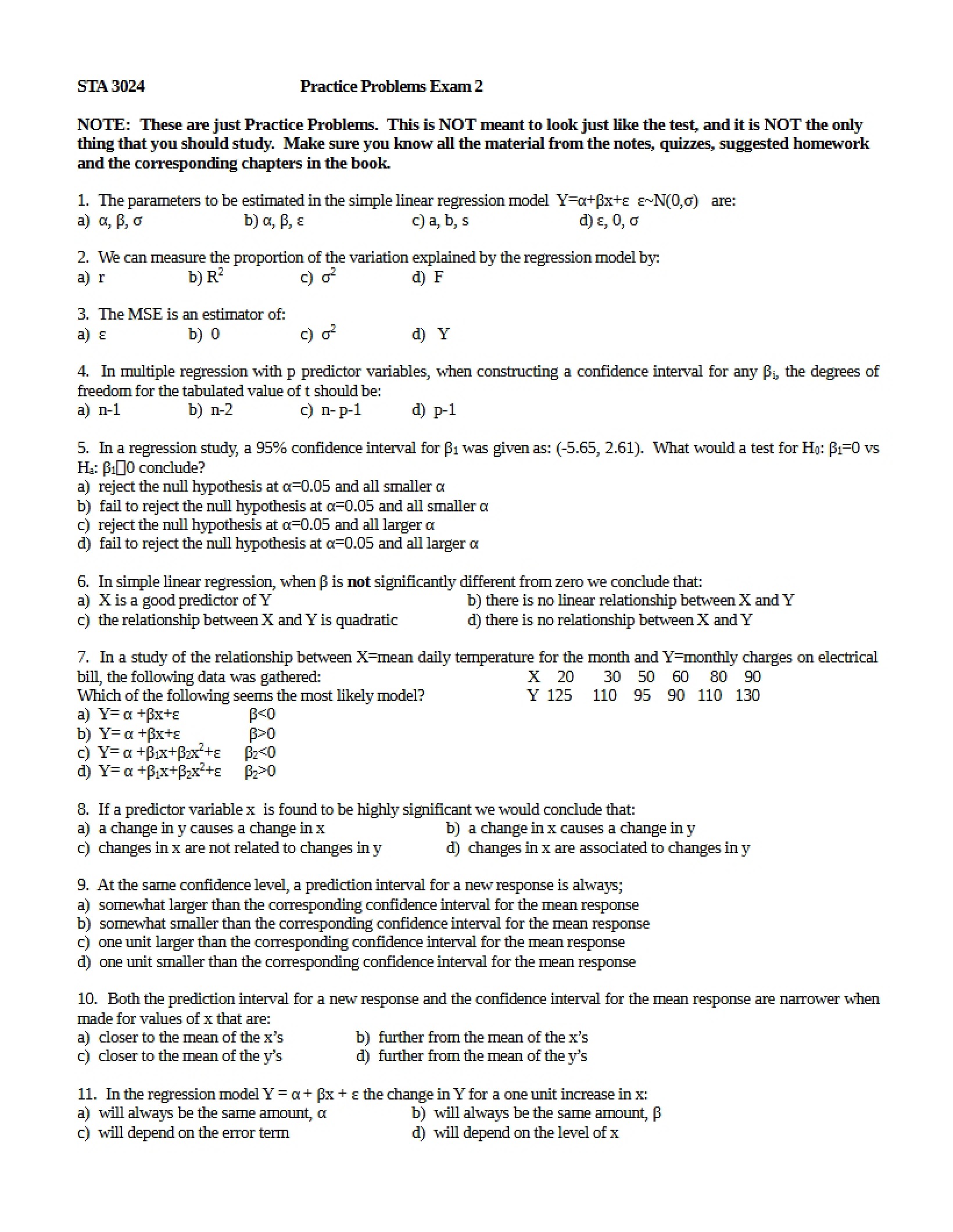 Practice Set for Exam 2