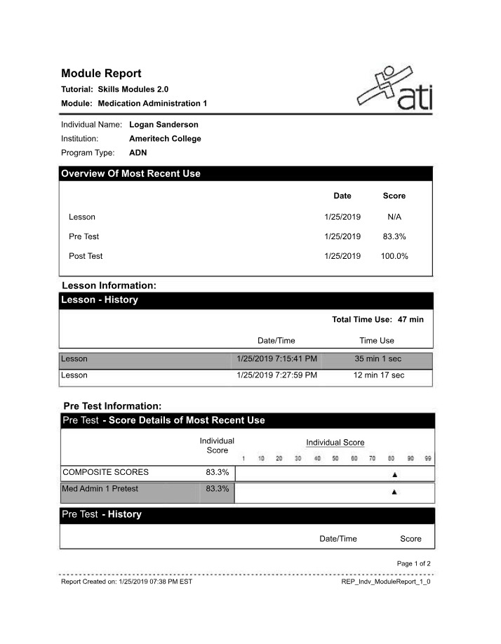 Medication Administration 1 - Module Report and Test Scores