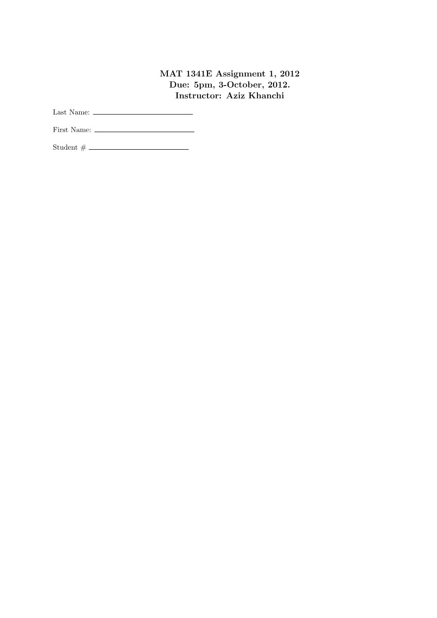 Assignment 1 for MAT 1341E