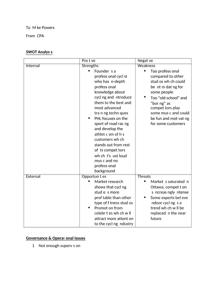 Cycling Studio SWOT Analysis - Strengths and Weaknesses