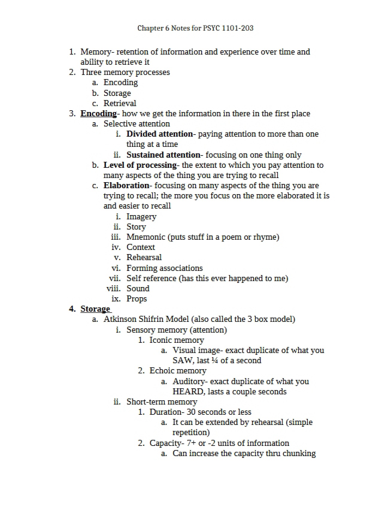 Sixth Chapter Notes for General Psychology