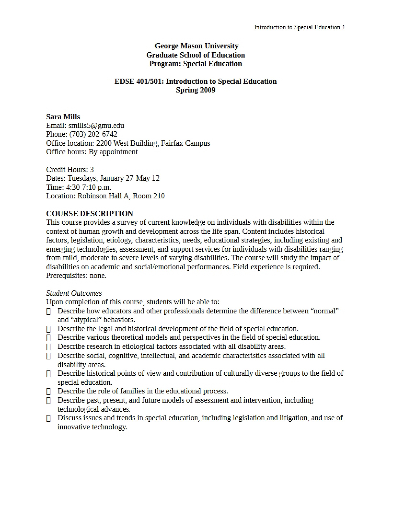 Introduction to Special Education Syllabus