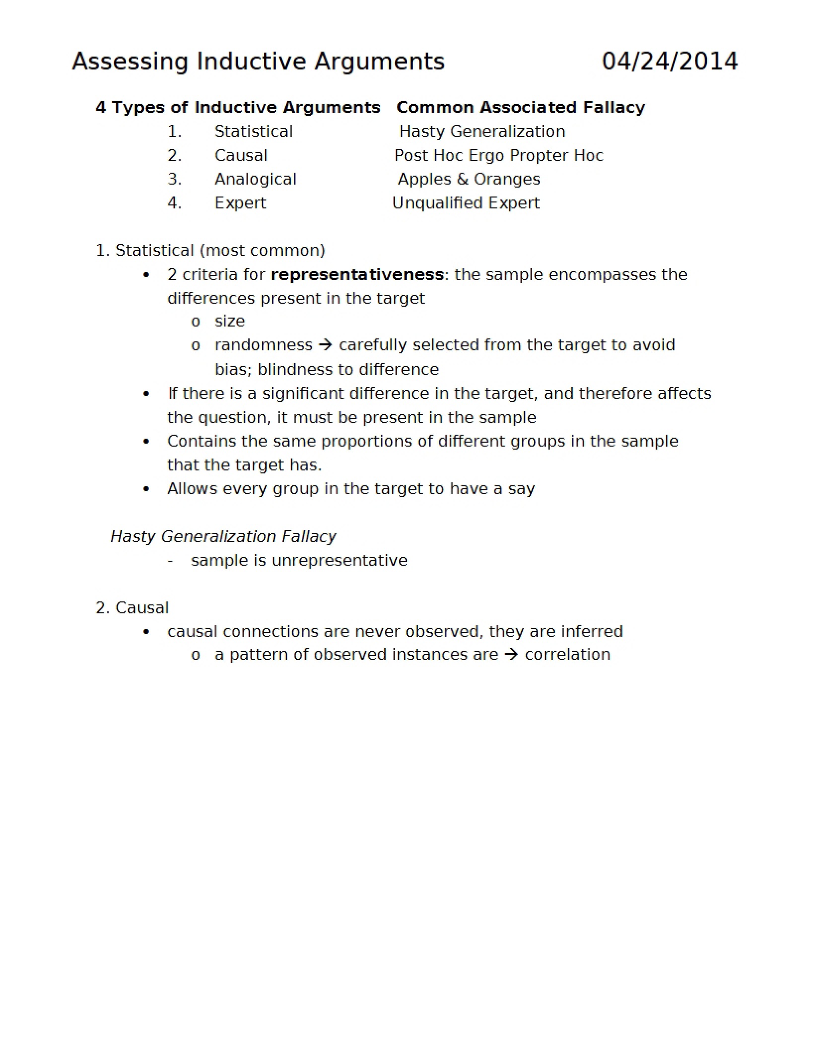 Evaluation of Inductive Arguments