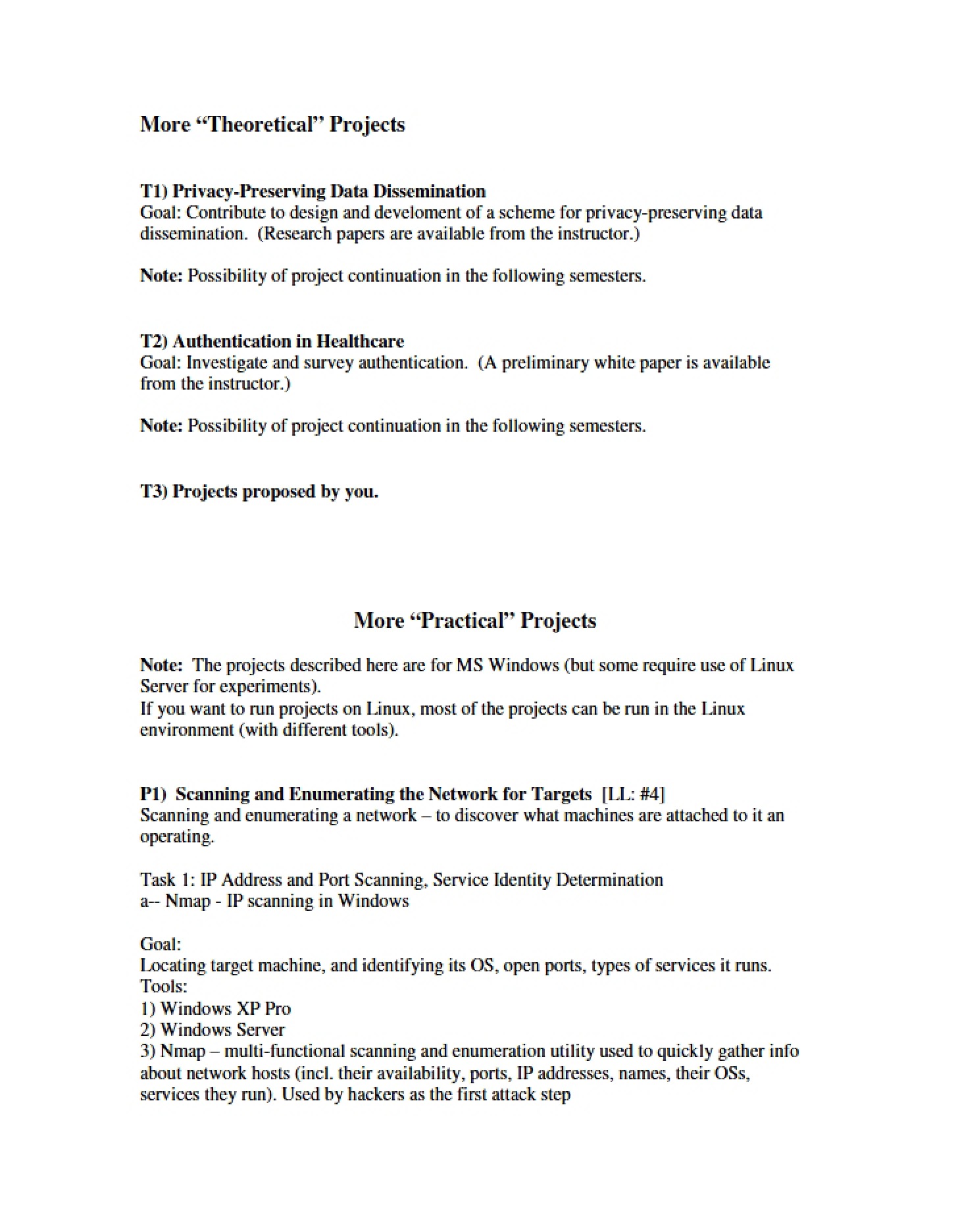Projects of a Theoretical Nature