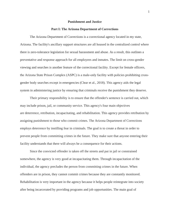Arizona Department of Corrections - Role in Punishment