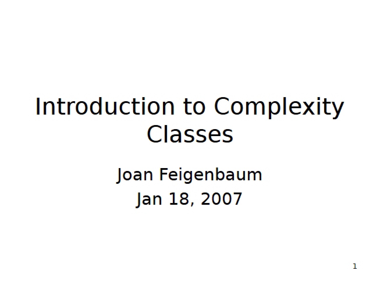 Complexity Classes Introduction