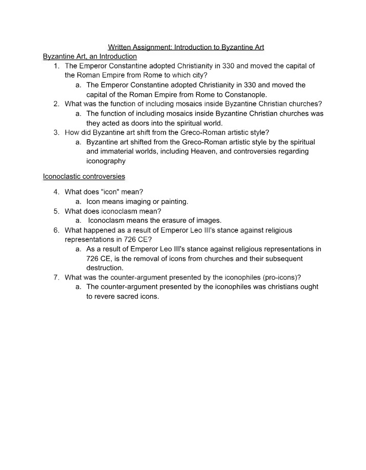 Byzantine Art - Written Assignment Introduction