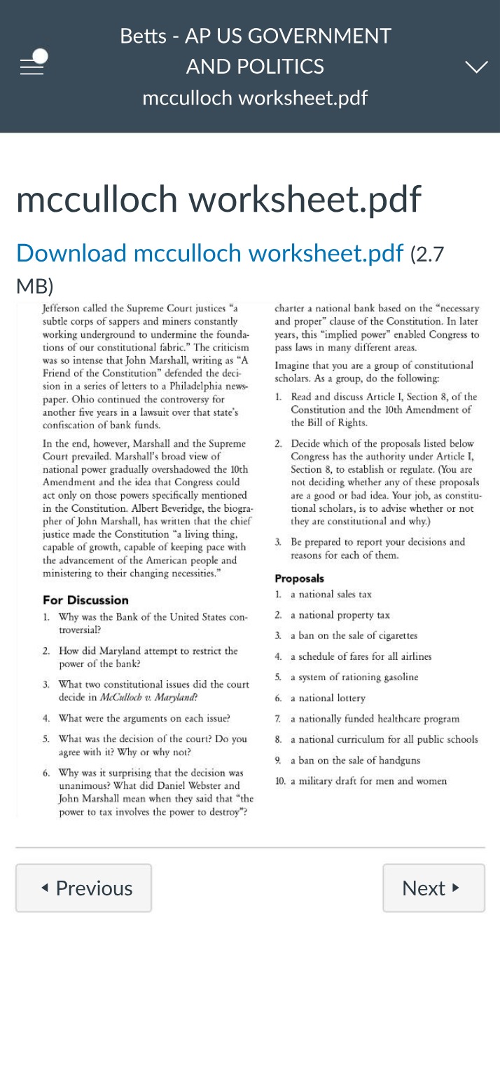 Worksheet - McCulloch