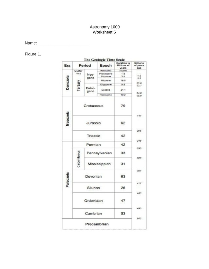 Worksheet 5 - Astronomy 1000