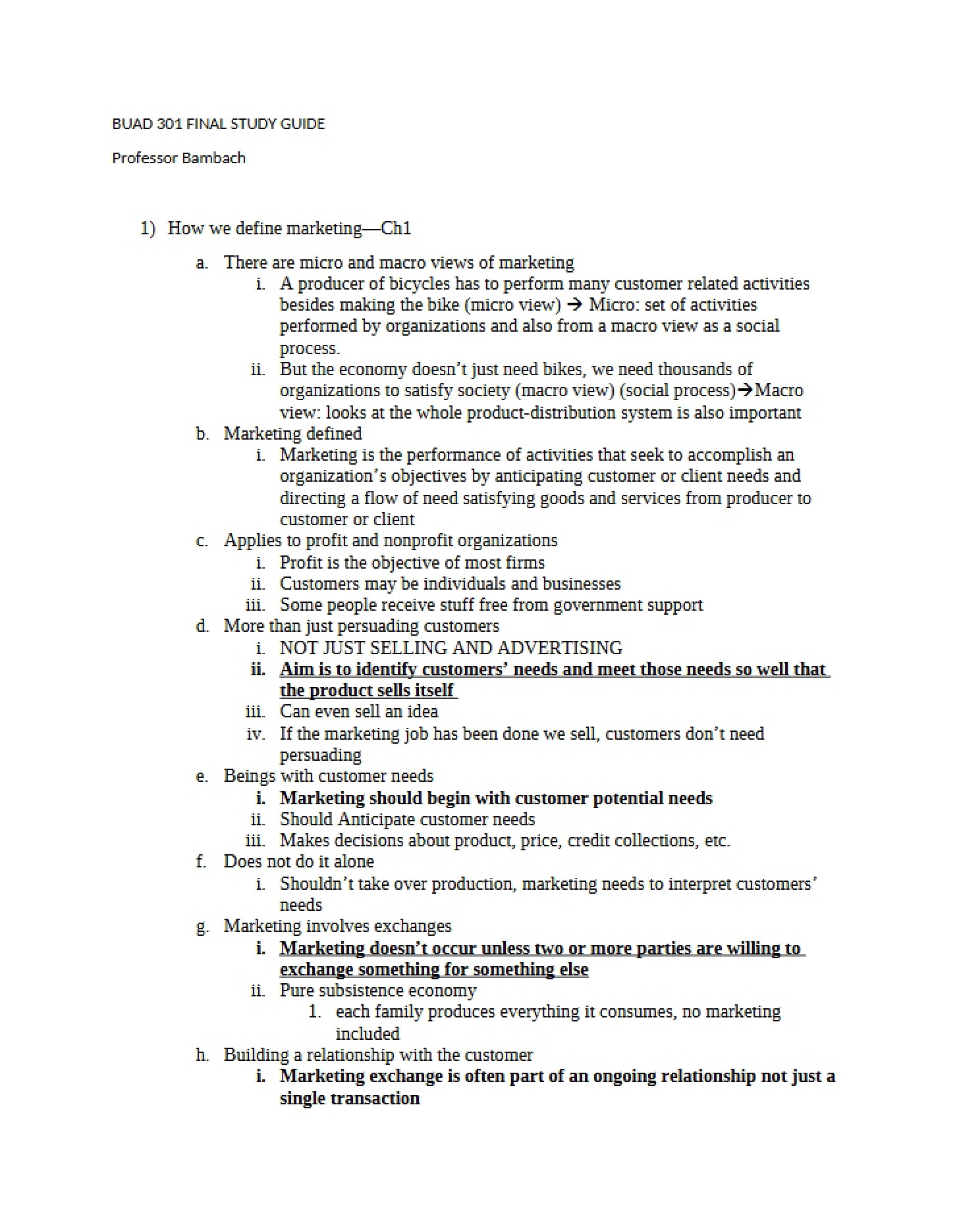 Study Guide for Final