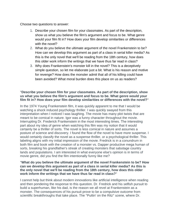 Frankenstein - Unit 6 Discussion