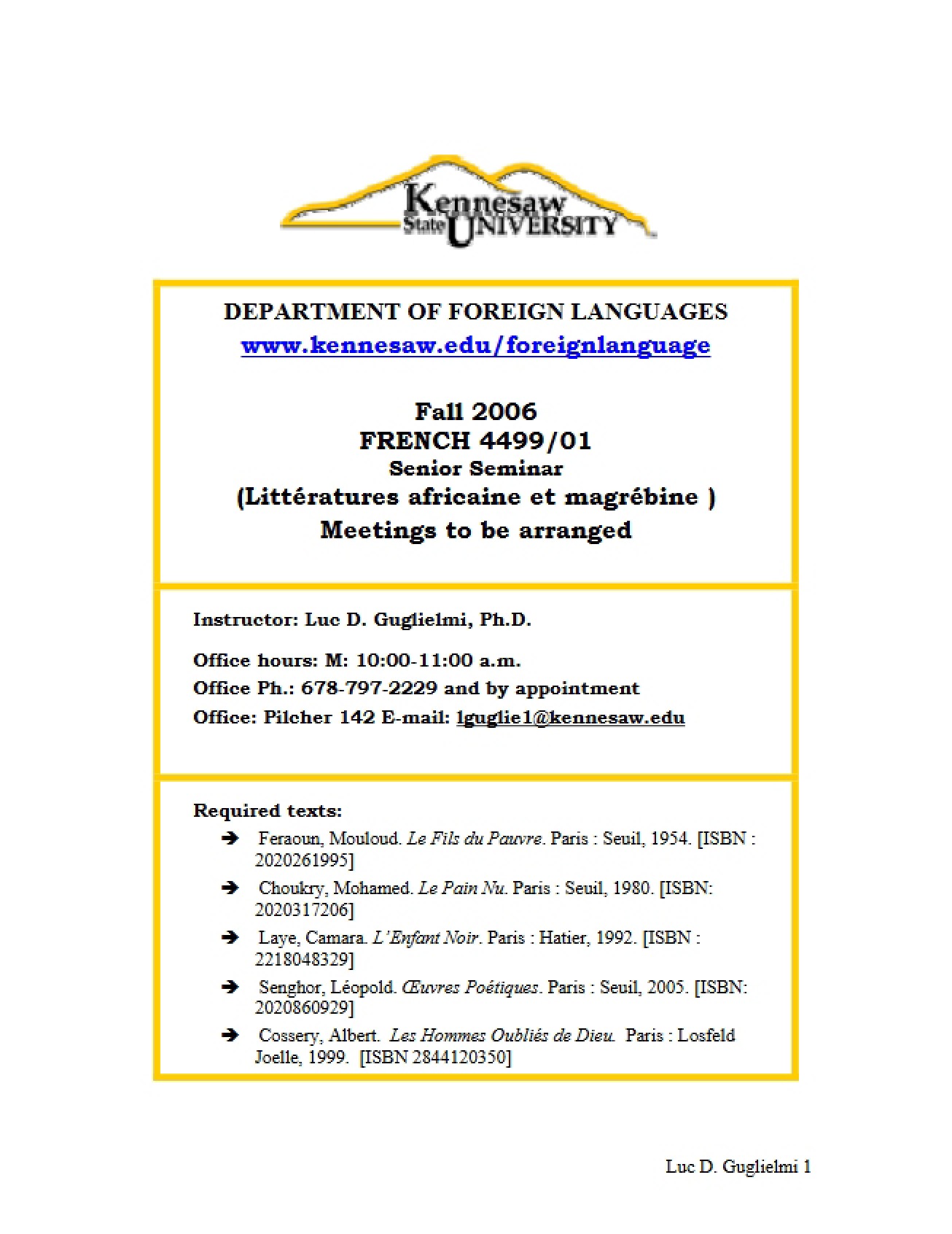 Course Outline for French Senior Seminar - 8 Pages