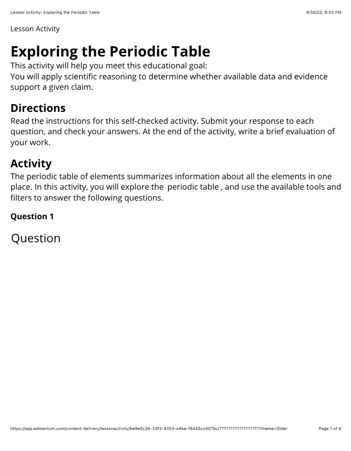 Periodic Table - Exploration Activity