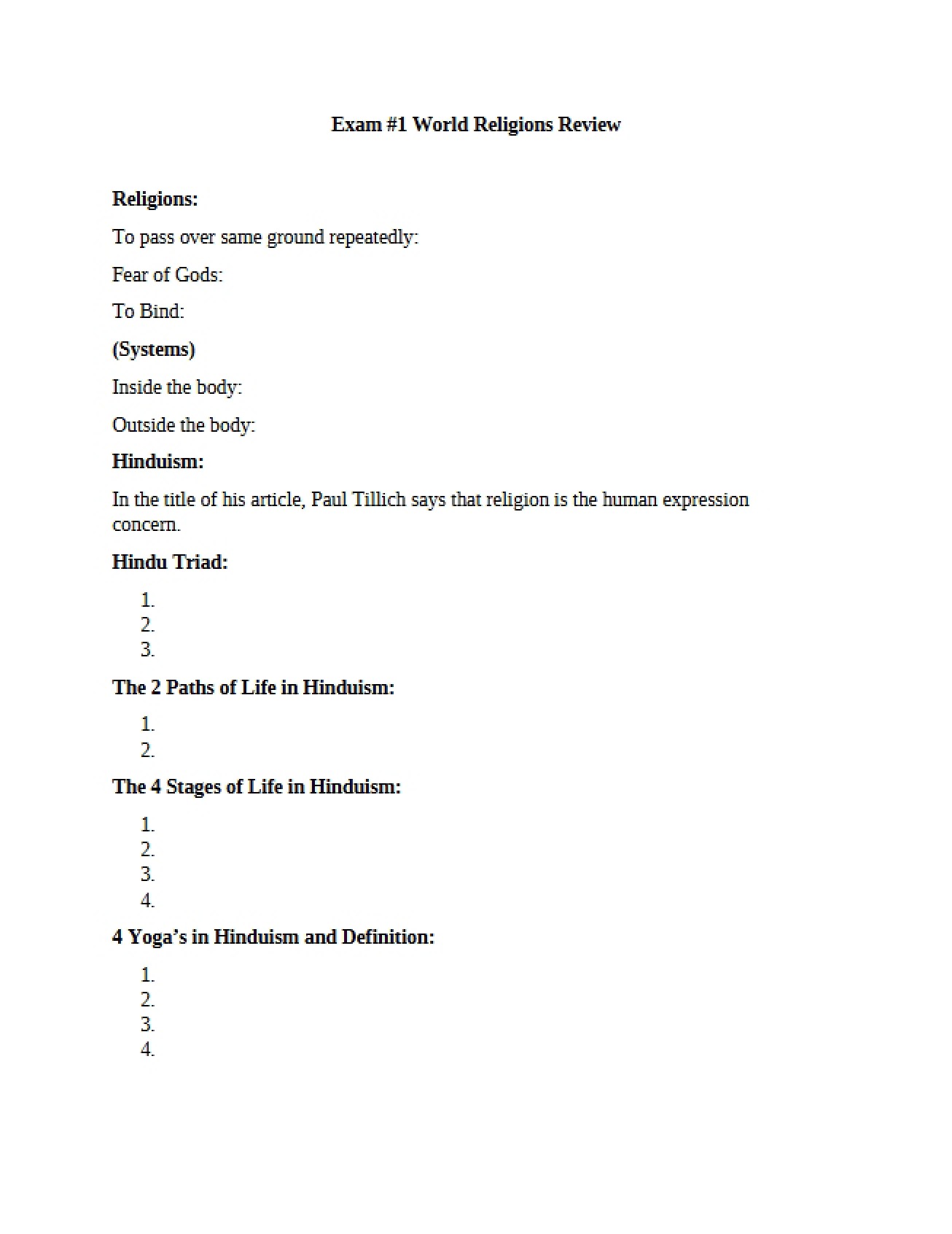 World Religions Exam One Review
