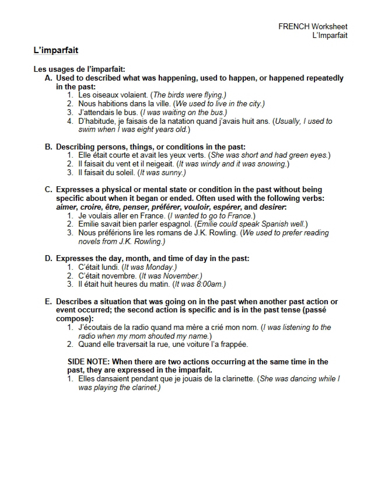 Imperfect Tense