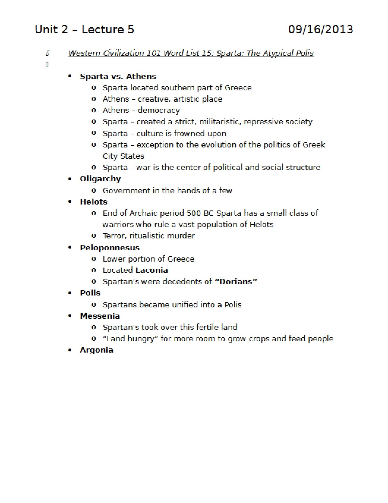 Fifth Lecture of the Second Unit in a Western Civilization to 1500 Course