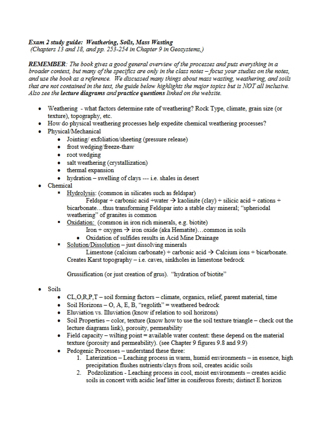 Study Guide for the Second Exam