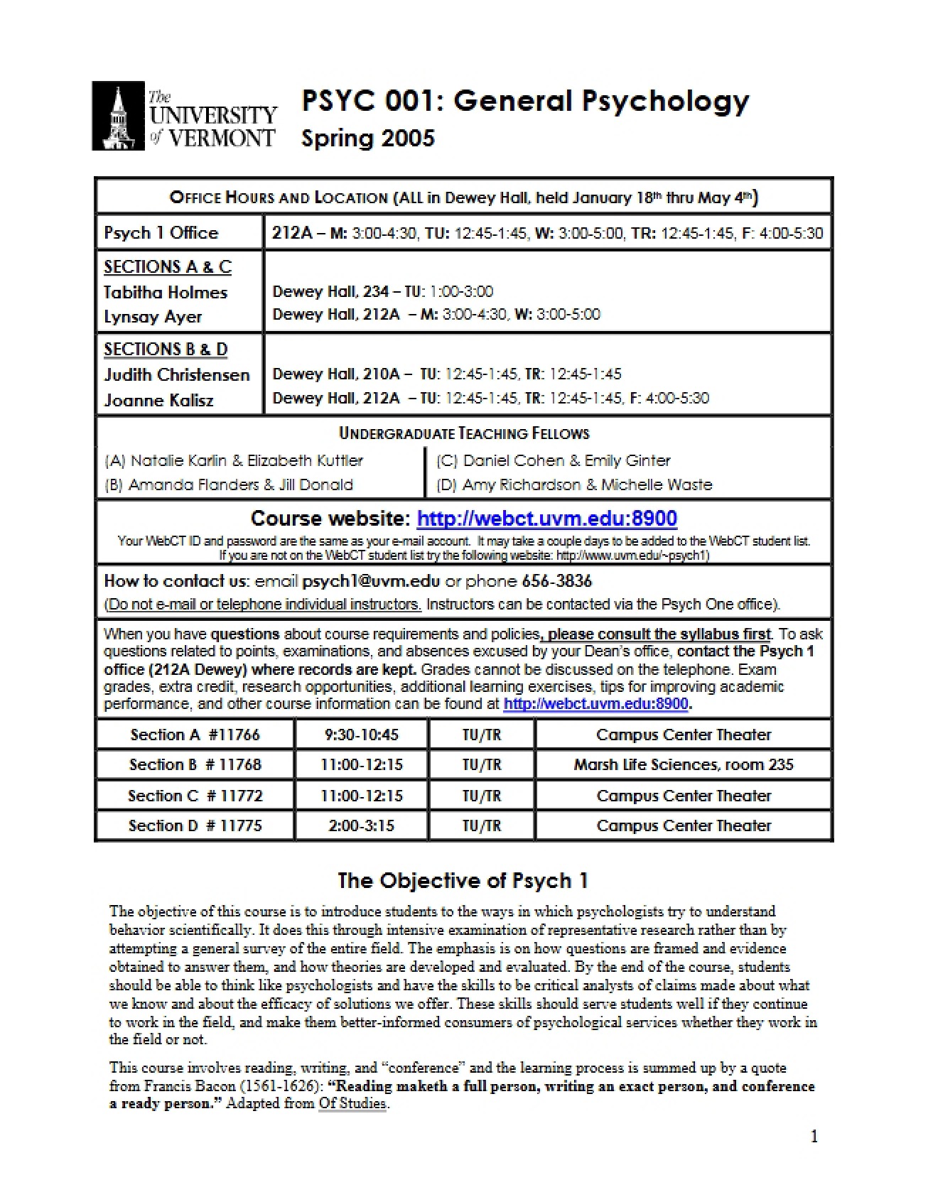 Psychology 1 Syllabus
