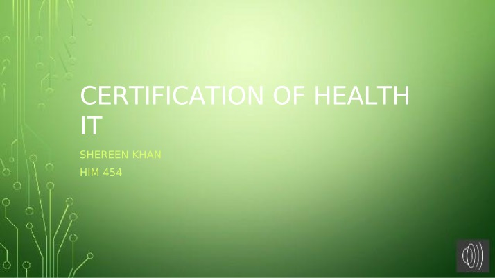 Health IT Certification Process and Criteria