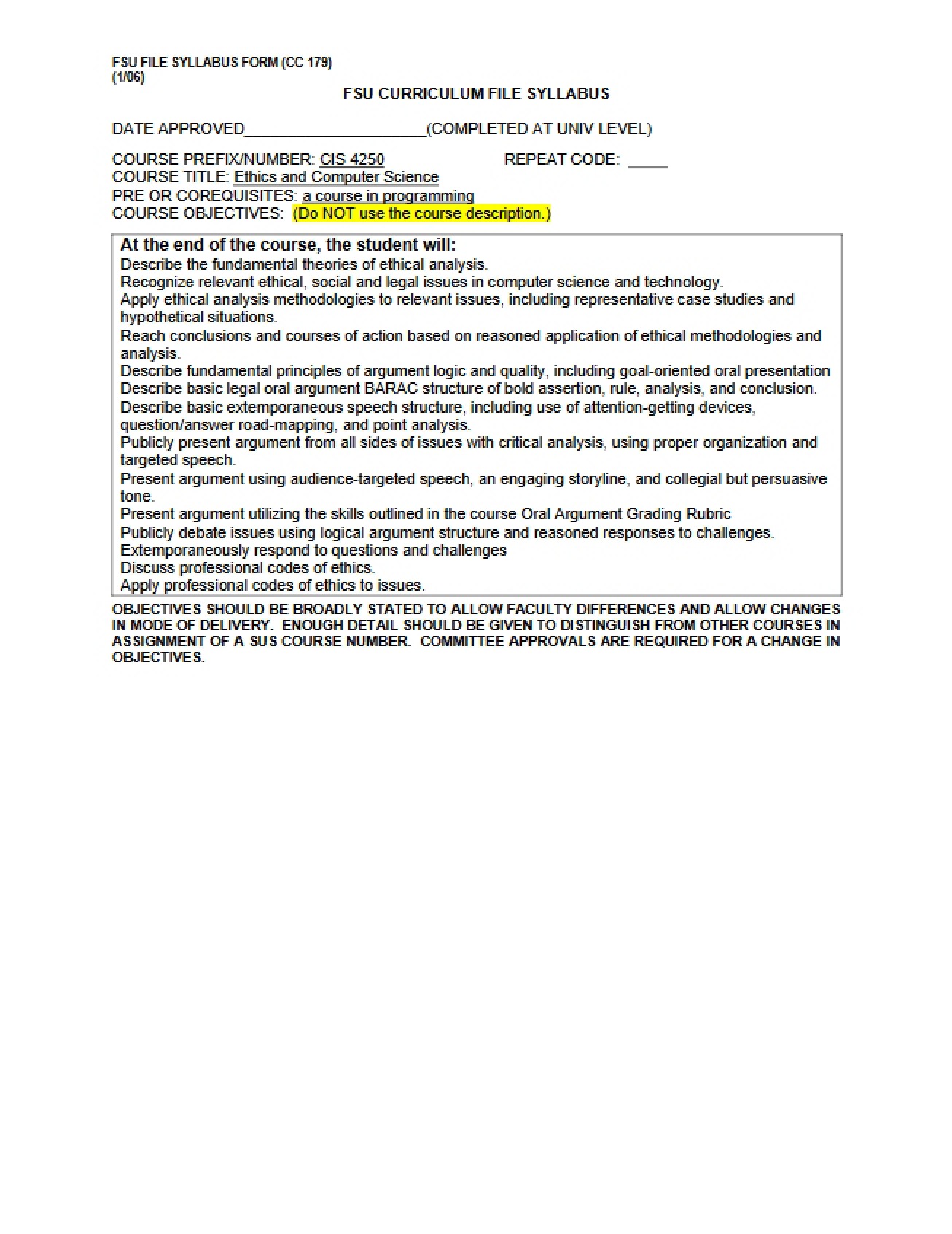 Syllabus Overview for CIS 4250