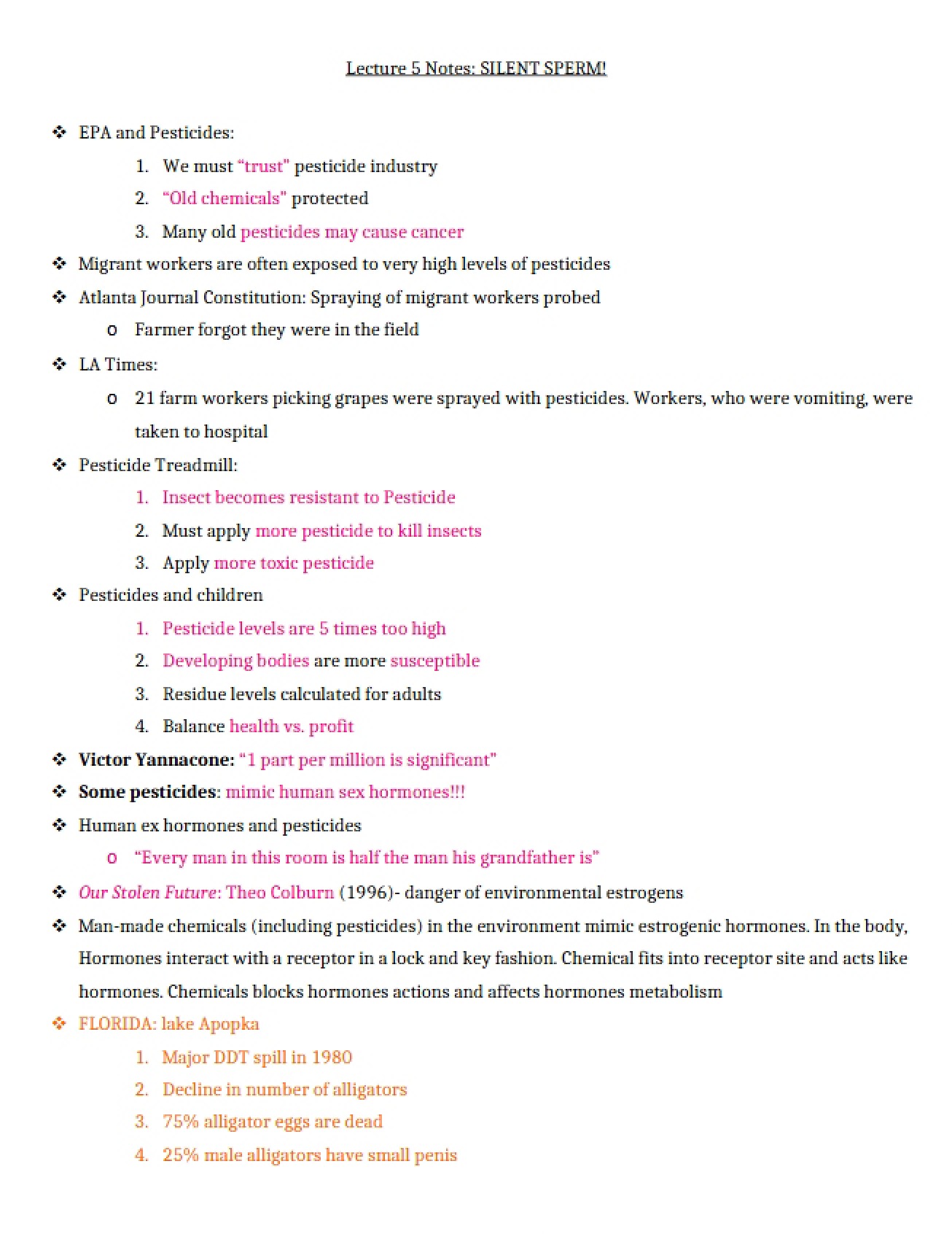 Notes from Lecture 5