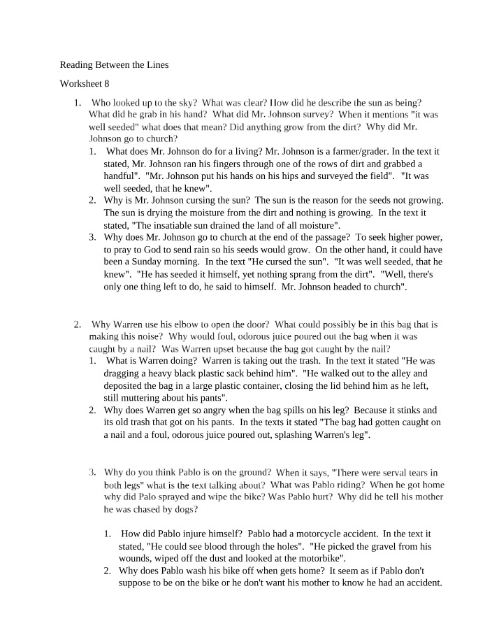 Worksheet 8 - Reading Between the Lines