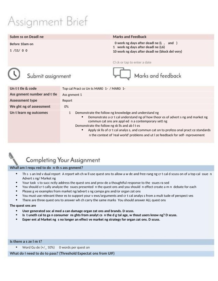 Impact of User-Generated Social Media on Organizations - Assignment Brief