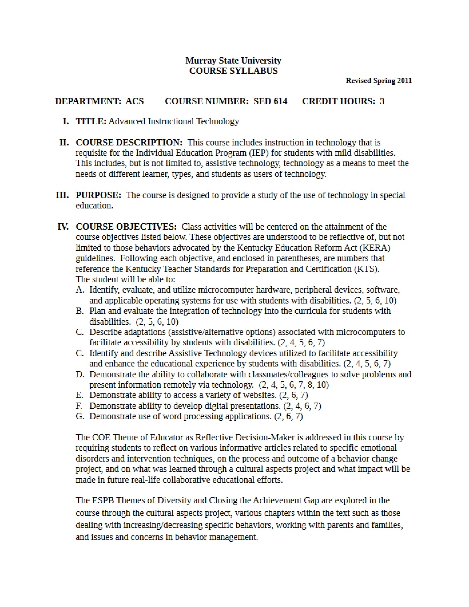 Syllabus - SED 614