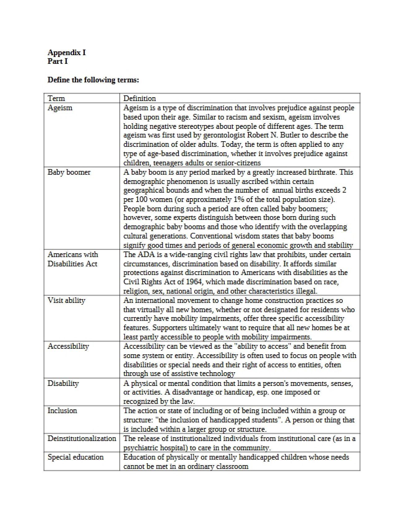 Appendix Document I